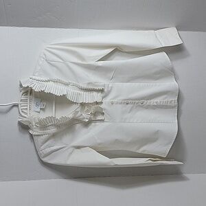 Ann Taylor LOFT Petites Women's White W/ Ruffle Button Up Top, OOP